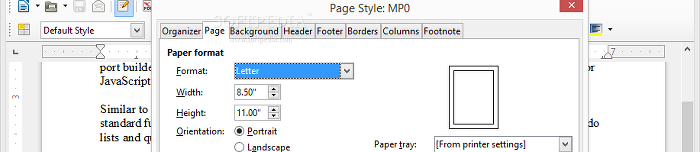 Showing the LibreOffice Writer page style panel